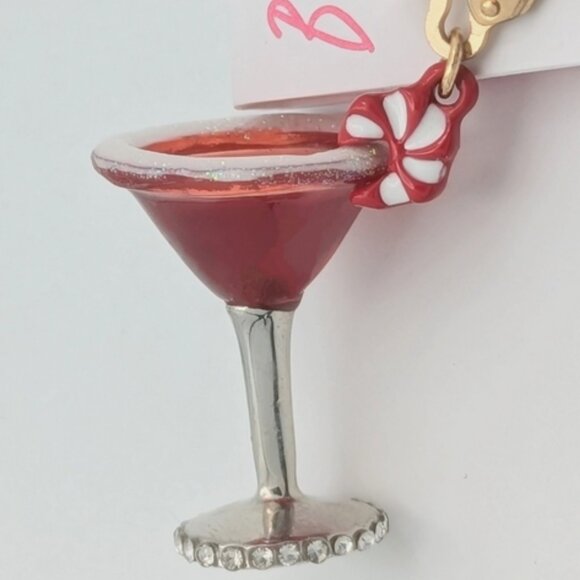 Betsey Johnson Christmas Peppermint Martini Candy Cane Drop Earrings NWT - Picture 3 of 8